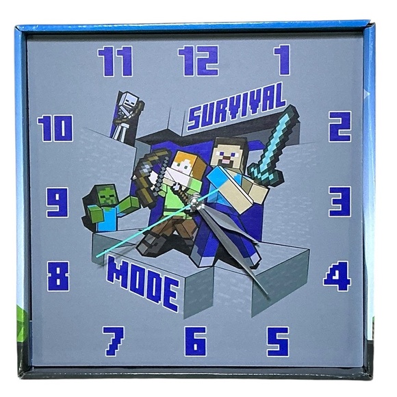 Minecraft Wall Clock Analog Quartz Battery Operate Gamer Gift 11 In Square Gray - Picture 2 of 16